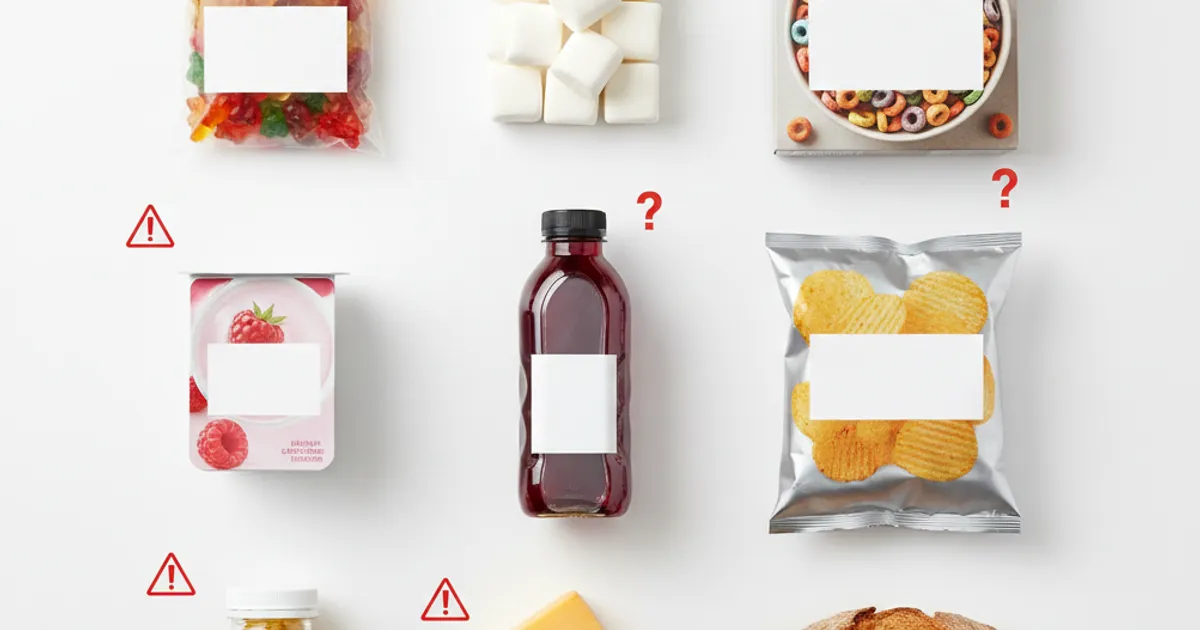 Assorted packaged snack foods with ingredient labels