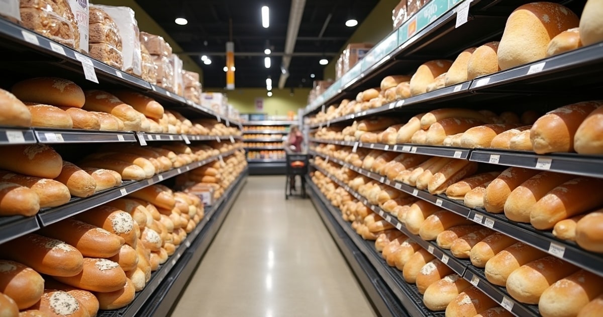 A supermarket bread aisle — E471 is found in the majority of commercial loaves