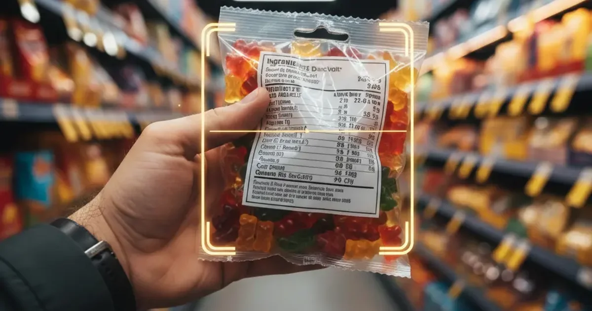 Gummy candy ingredient label showing gelatin which may not be halal
