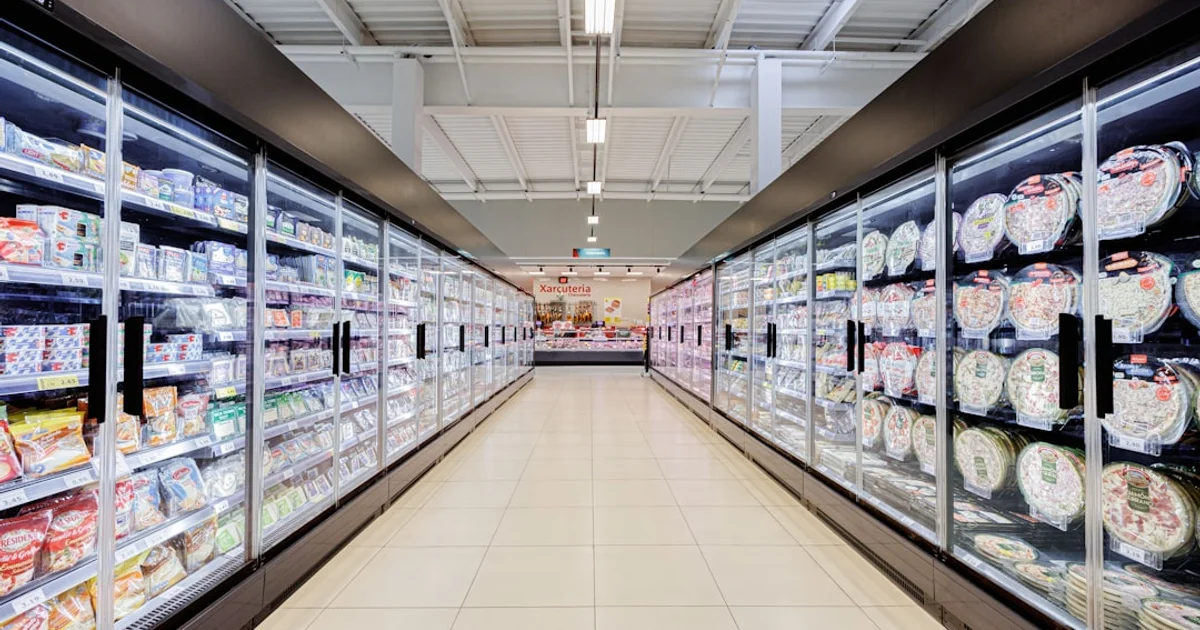 Ice cream tubs in a Turkish supermarket freezer aisle