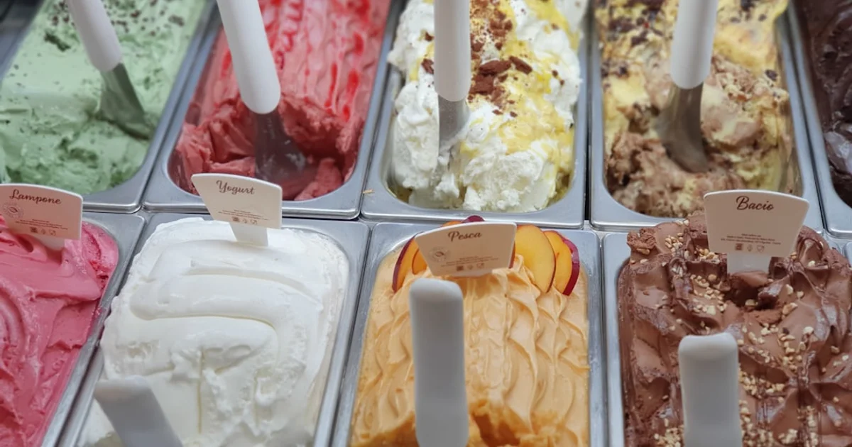 Belgian supermarket freezer aisle with ice cream tubs