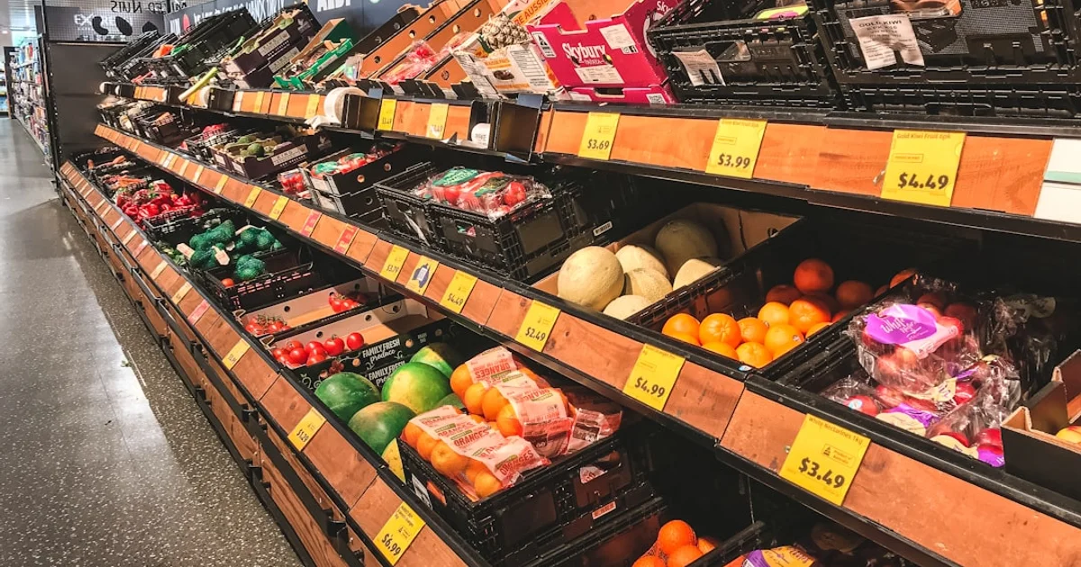 Irish supermarket aisle with grocery shelves in Dublin