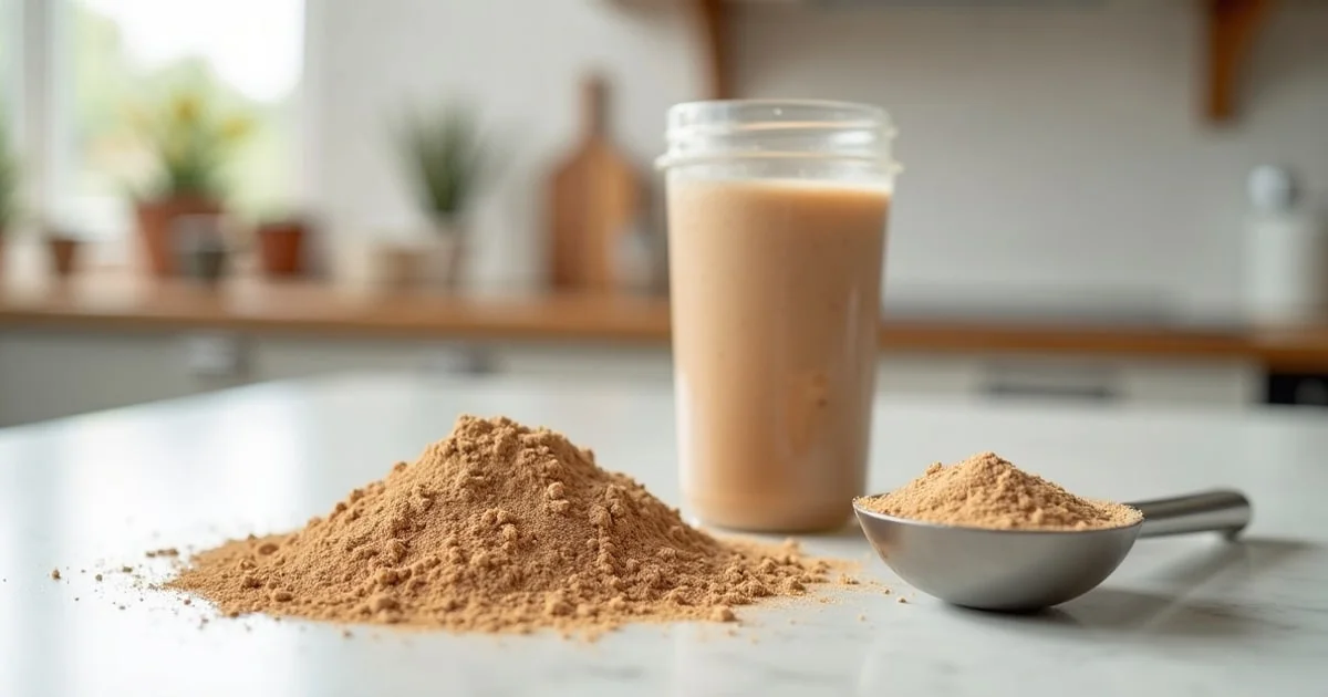 Whey protein powder scoop in a tub — halal check of Revolution Nutrition Iso Whey