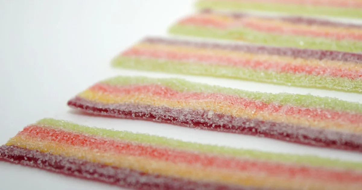Gelatine-based fruit gummy candy twists similar to Roshen Yummi Gummi Twists