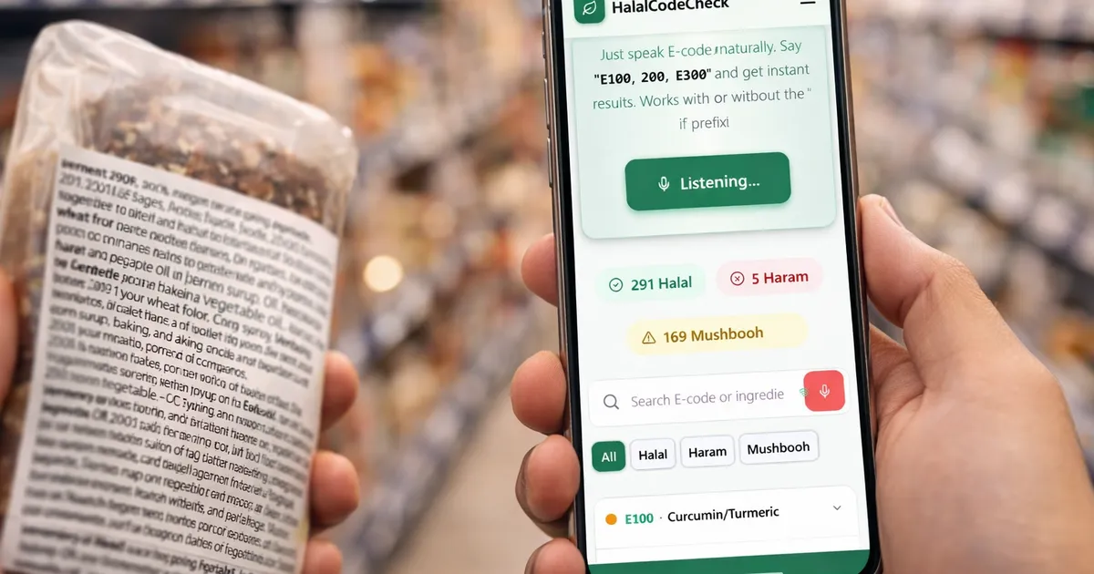 Shopper using mobile voice search to check E-codes