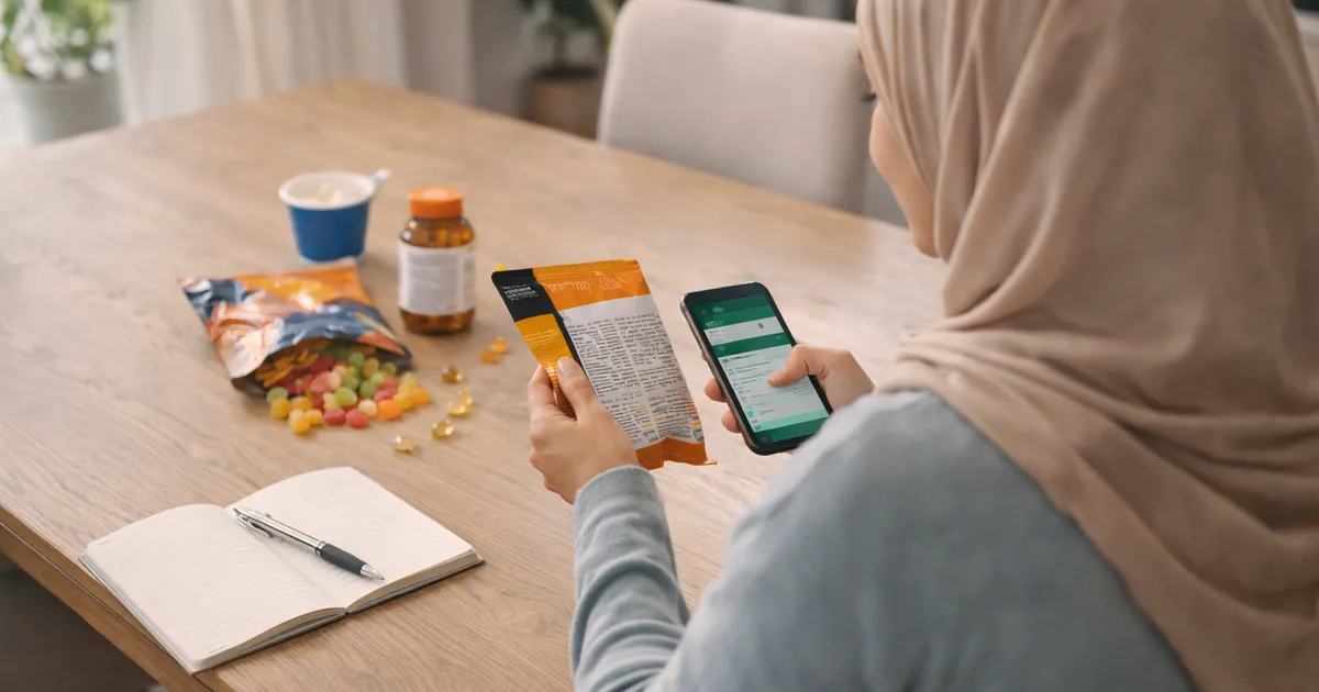 Mobile phone showing halal ingredient checks and common food questions
